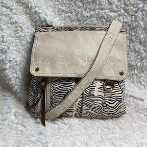 Fossil Morgan Messenger bag canvas beige,red &black stripes beige leather trims